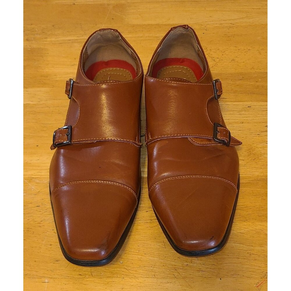 Parrazo Men's Dress Shoes Sz.9 Monk Strap Brown Cap Toe Leather